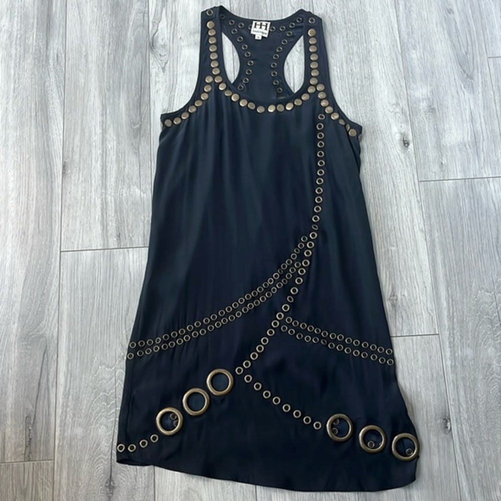 Vintage Y2K Haute Hippie Brass Embellished Dress 100% silk and Gromets